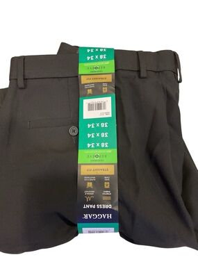 Haggar Mens Dress Pant Black Straight Fit Super Flex Waistband 38x34 1301121